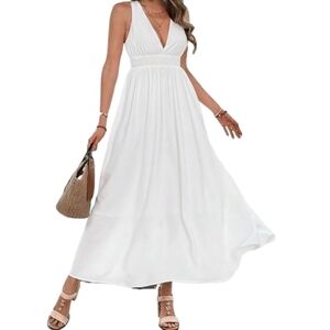 Brightly Twisted White T-Strap Maxi Dress S/M NWT